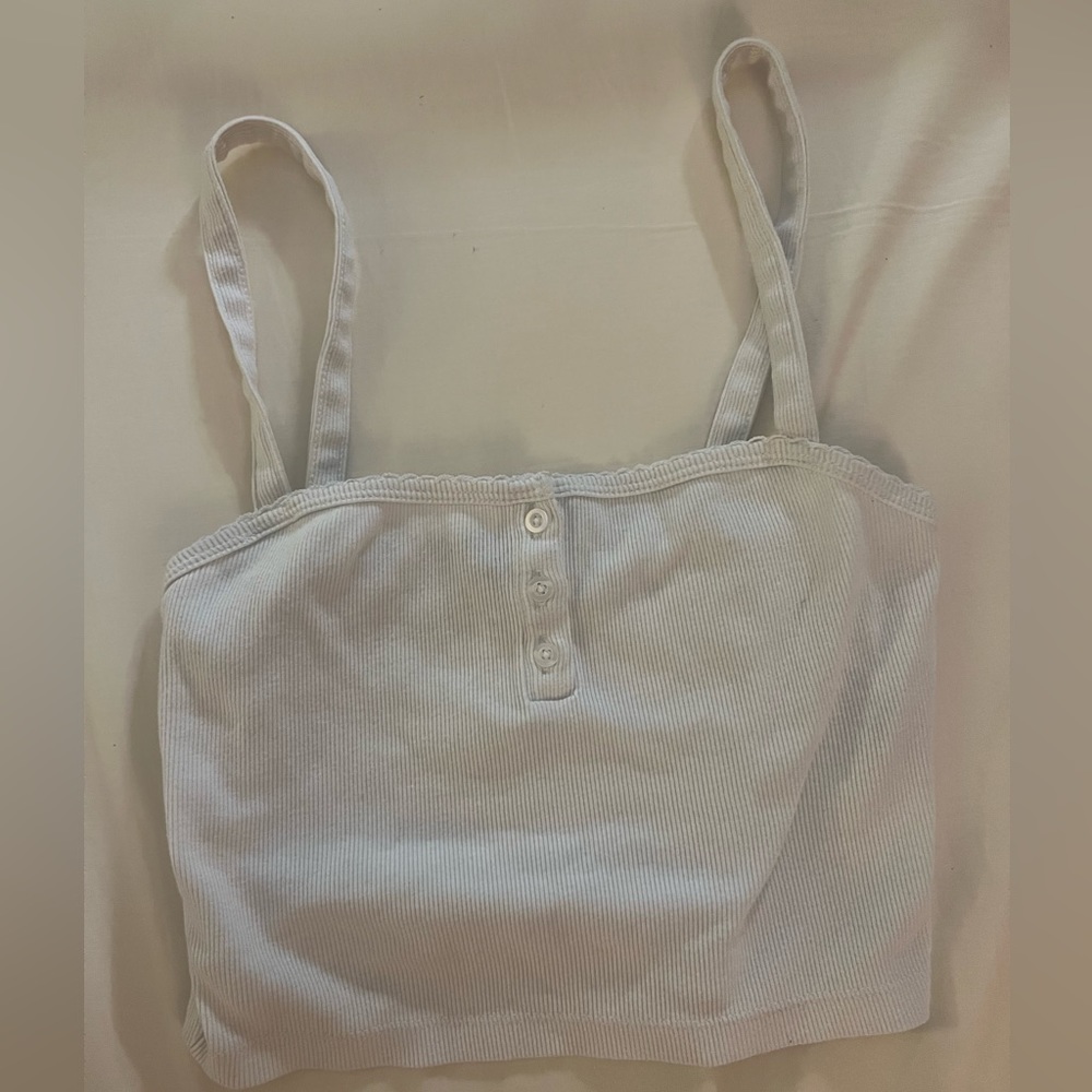 Cute white crop tank top with button up